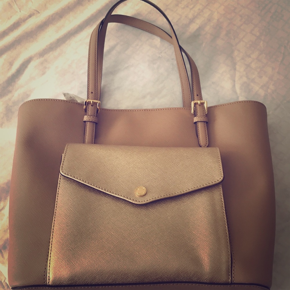 Michael Kors tan and gold bag